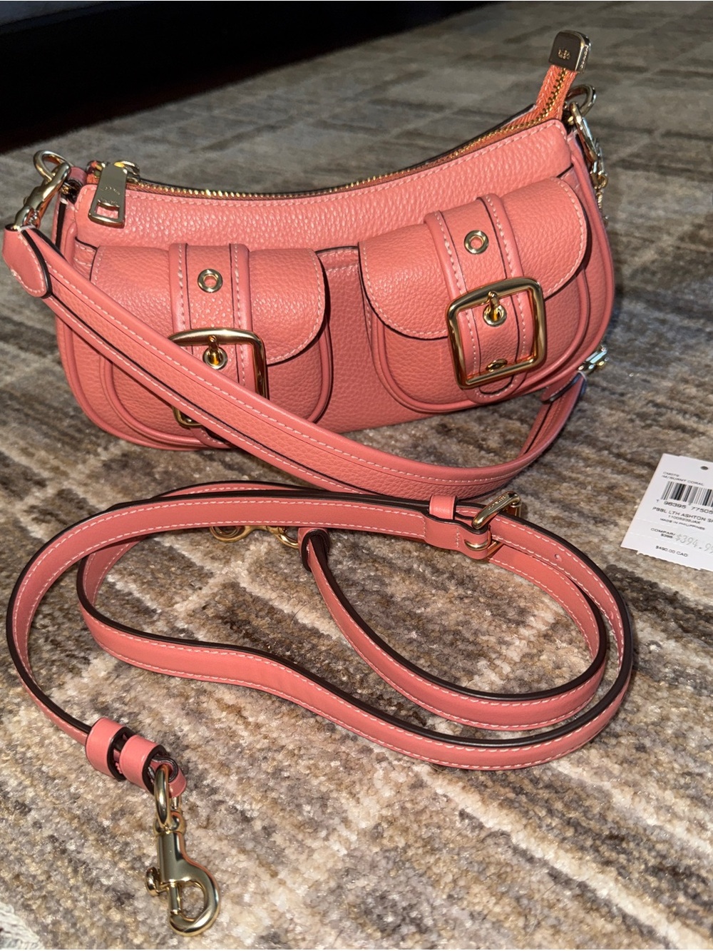 Coach Coral Ashton Leather Crossbody Bag with Front Buckle Pockets
